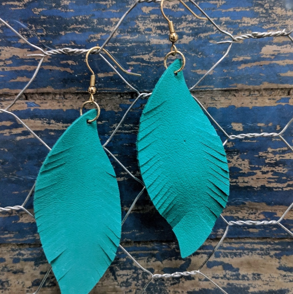Turquoise feather earrings